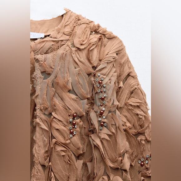 ZARA STRUCTURED PEARL BEADING COAT Size Large - Picture 6 of 11